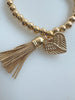 Beaded Silvery Alloy Bracelet With Dangling Heart And Tassel