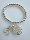 Beaded Silvery Alloy Bracelet With Dangling Tree Of Life And Tassel