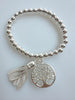 Beaded Silvery Alloy Bracelet With Dangling Tree Of Life And Tassel