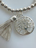 Beaded Silvery Alloy Bracelet With Dangling Tree Of Life And Tassel