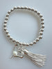 Beaded Silvery Alloy Bracelet With Dangling Heart And Tassel