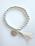Beaded Silvery Alloy Bracelet With Dangling Tree Of Life And Tassel
