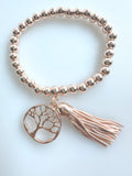Beaded Silvery Alloy Bracelet With Dangling Tree Of Life And Tassel