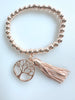 Beaded Silvery Alloy Bracelet With Dangling Tree Of Life And Tassel
