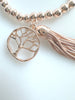 Beaded Silvery Alloy Bracelet With Dangling Tree Of Life And Tassel