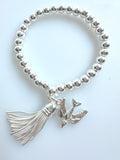 Beaded Alloy Bracelet With Dangling Creature And Tassel