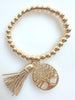 Beaded Silvery Alloy Bracelet With Dangling Tree Of Life And Tassel