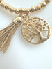Beaded Silvery Alloy Bracelet With Dangling Tree Of Life And Tassel