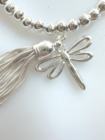 Beaded Alloy Bracelet With Dangling Creature And Tassel
