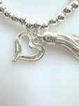 Beaded Silvery Alloy Bracelet With Dangling Heart And Tassel