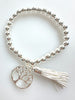 Beaded Silvery Alloy Bracelet With Dangling Tree Of Life And Tassel