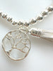 Beaded Silvery Alloy Bracelet With Dangling Tree Of Life And Tassel