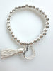 Beaded Silvery Alloy Bracelet With Dangling Heart And Tassel