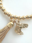 Beaded Alloy Bracelet With Dangling Creature And Tassel