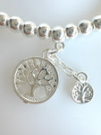 Beaded Silvery Alloy Bracelet With Dangling Tree Of Life And Tassel
