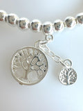 Beaded Silvery Alloy Bracelet With Dangling Tree Of Life And Tassel