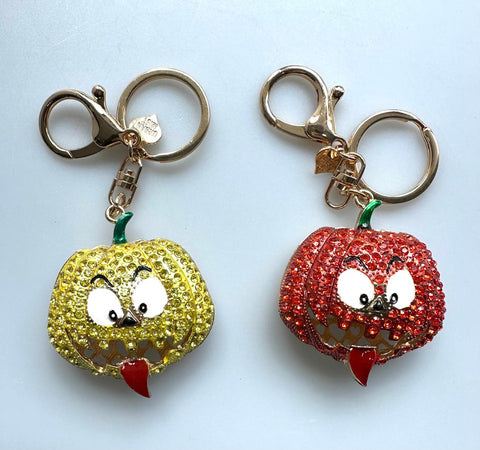 Cartoon Pumpkin Diamante Bag Charm Keyring