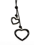 Lagenlook Double Heart Detail Long Necklace in black