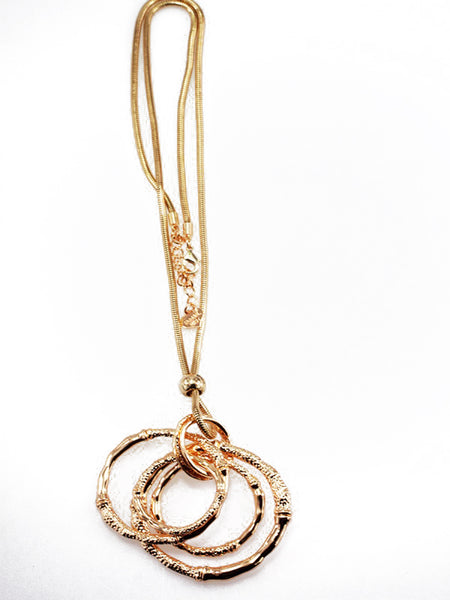 Lagenlook Large Layered Hoop Long Necklace In Rose Gold