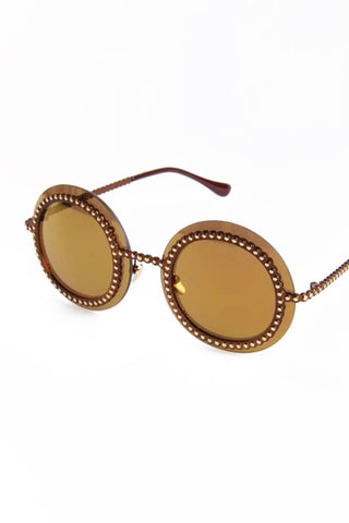 Round Studded Mirror Sunglasses