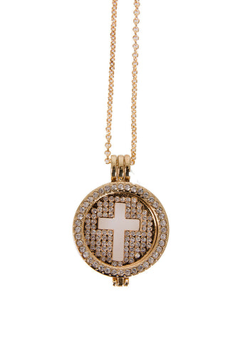 Diamante Cross Charm Pendant Long Necklace