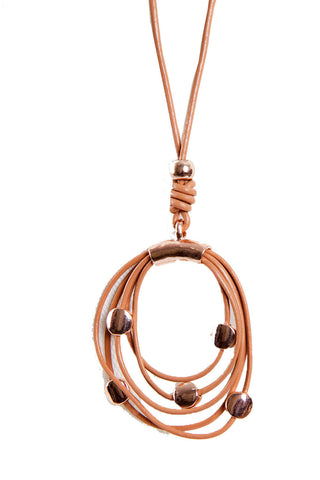 Leather Shine Circle Beaded Pendant Necklace