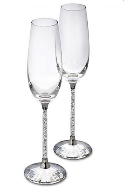 Crystal Filled Stem Champagne Flutes Glasses (set of 2)