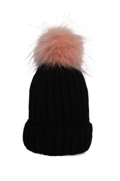 Detachable PASTEL FAUX Raccoon Fur Bobble Hat