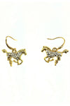 Horse and Rhinestone Silver Drop Earrings