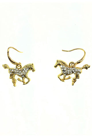 Horse and Rhinestone Silver Drop Earrings