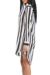 Long Sleeve Striped Shirt Dress With Curved Hem
