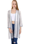 White Floral Print Longline Kimono With Floral Embroidered Trim And Side Splits