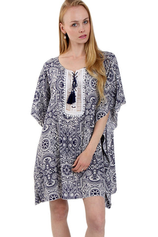 Tie Front Kaftan Dress Top In Vintage Bandana Print