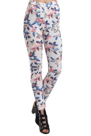 Butterfly & Floral Print High Waisted Leggings With Pockets