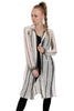 Striped Longline Lightweight Semi-Sheer Collar Cardigan With Side Split