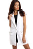 White Longline Sleeveless Jacket Waistcoat with Zip Pocket