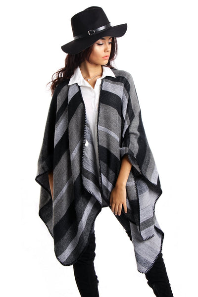 Oversized Grey Stripe Blanket Cape
