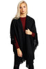 Soft Wooly Blanket Cape with Fringe Detail