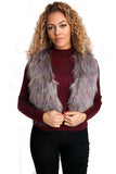 Multi Color Cropped Gilet with Long Faux Fur