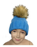Kid Detachable Faux Fur  Pom Pom Beanie Hat