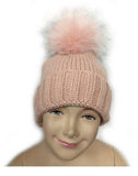 Kid Detachable Faux Fur  Pom Pom Beanie Hat