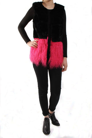 Hot Pink and Black Two Tone Fur Gilet