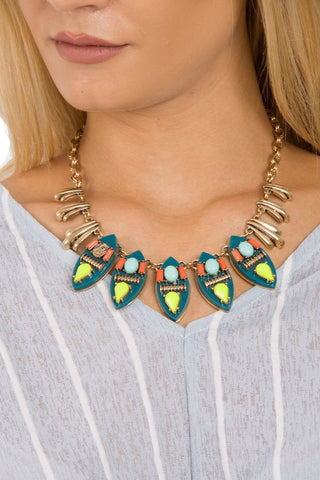 Colourful Tribal Gem Statement Necklace 2