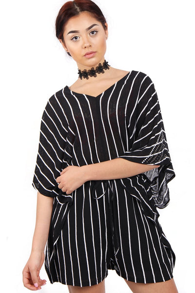 Pin Stripe Oversized Cut Out Summer Holiday Playsuit