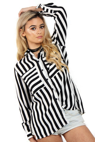 Stripe Side Split Blouse Shirt