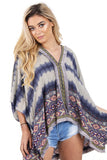 Lilac Aztec Two Tone Embroidered Trim Kaftan Top