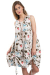 Red and Blue Flower Drawstring Oversized Dress