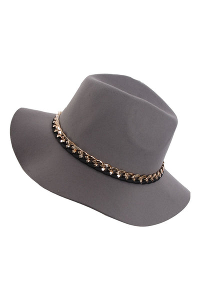 Felt Fedora Chain Detail Hat