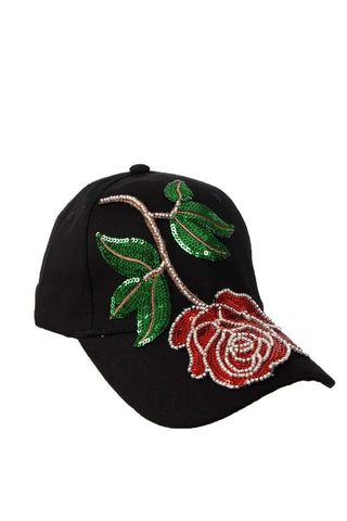 Rose Embroidered Sequins Beads Baseball Cap