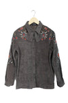 Felt Bow Collar Button Up Floral Embroidered Blouse Shirt